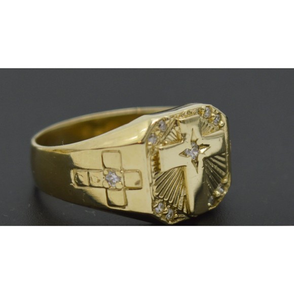 Real Solid 10K Yellow Gold Mens Cross Pink Ring with CZ 5.2 gr Ring ALL Sizes - Picture 2 of 6